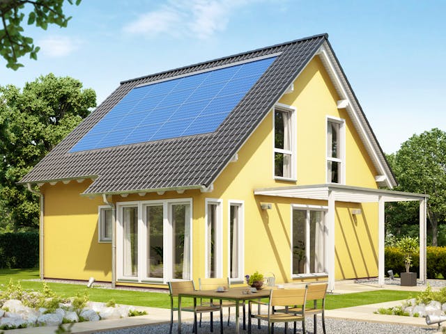 Fertighaus SOLUTION 125 V3 von Living Fertighaus Schlüsselfertig ab 350140€, Satteldach-Klassiker Außenansicht 1