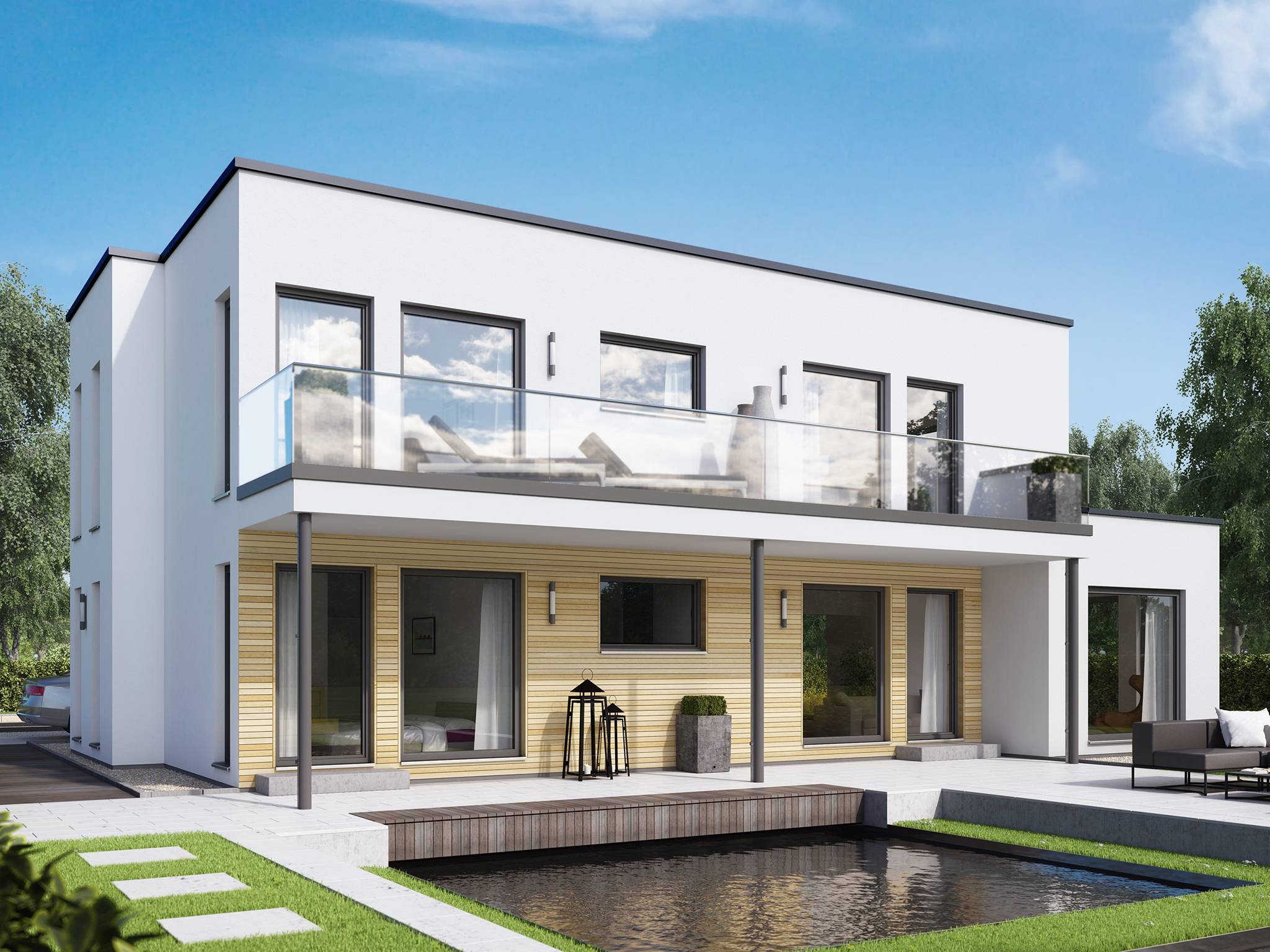 Fertighaus SOLUTION 204 V8 L von Living Fertighaus Ausbauhaus ab 491754€, Cubushaus Außenansicht 1