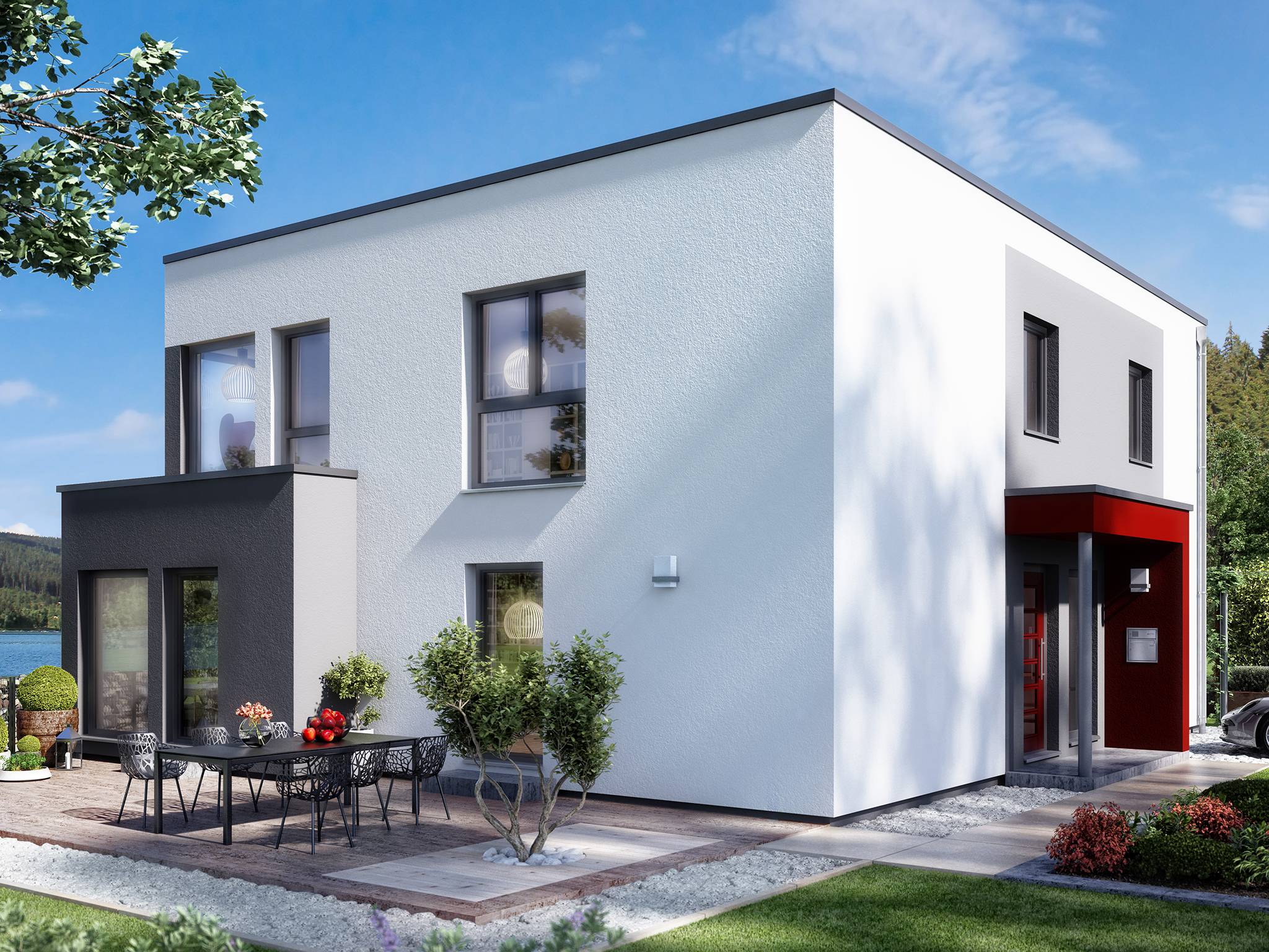 Fertighaus SOLUTION 204 V9 L von Living Fertighaus Ausbauhaus ab 491754€, Cubushaus Außenansicht 1