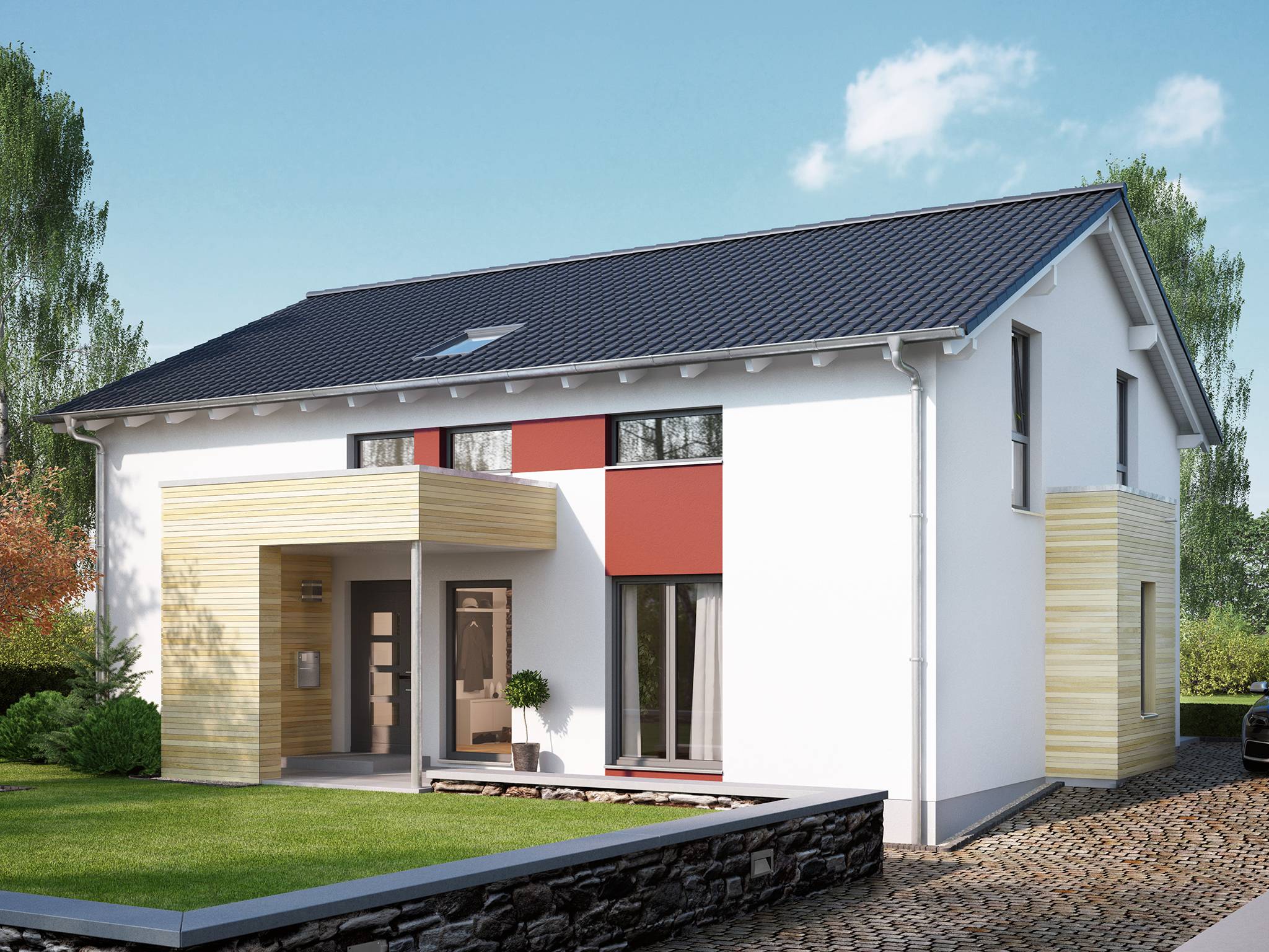 Fertighaus SOLUTION 204 V6 L (out) von Living Fertighaus AT Ausbauhaus ab 134863€, Satteldach-Klassiker Außenansicht 1