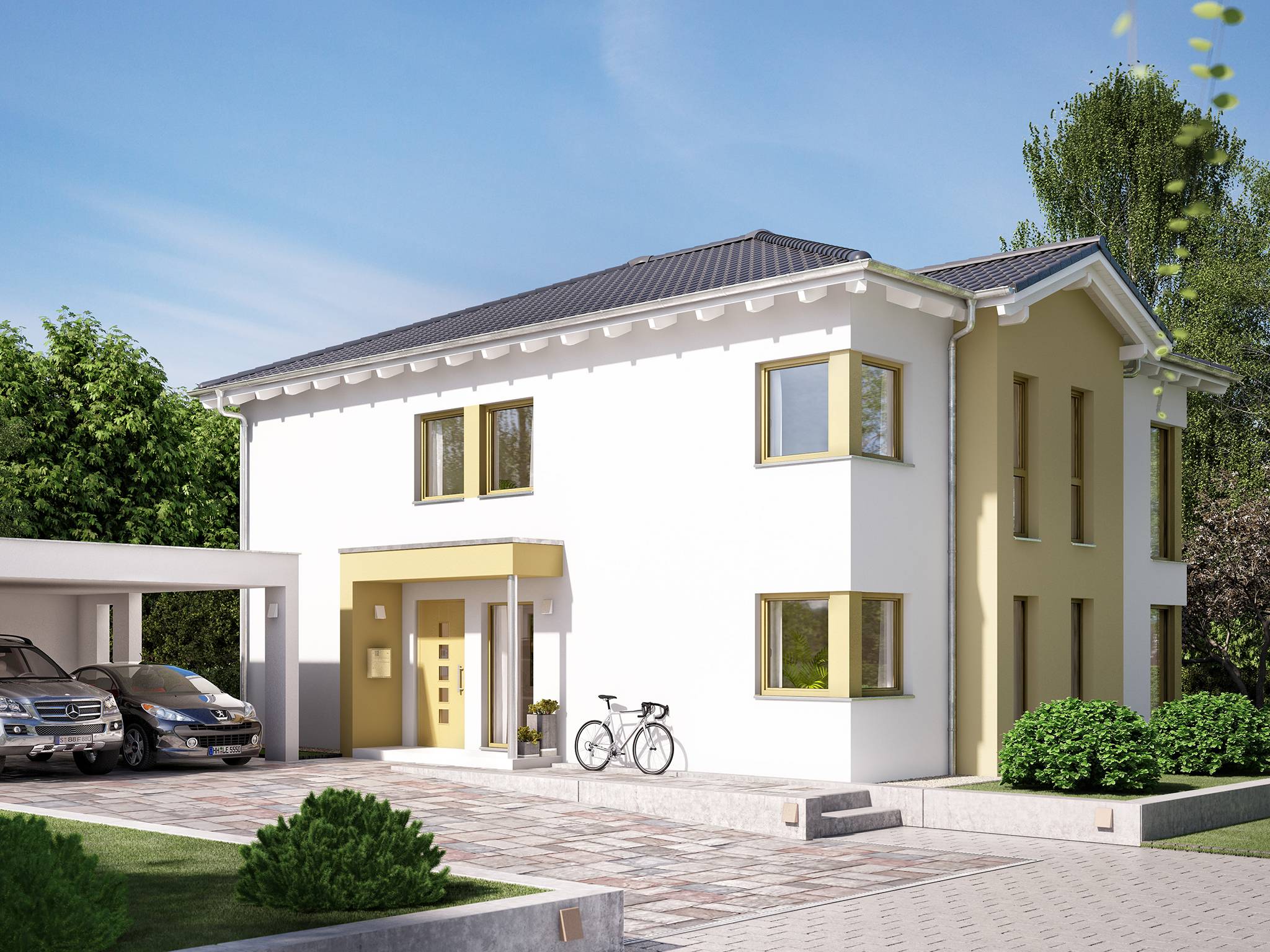 Fertighaus SOLUTION 204 V9 L (out) von Living Fertighaus AT Ausbauhaus ab 158670€, Stadtvilla Außenansicht 1