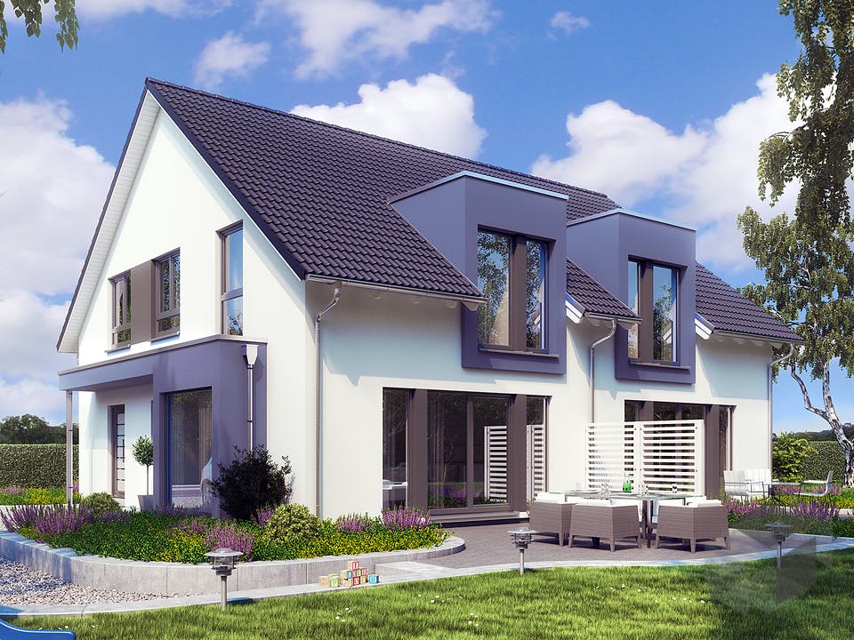 Fertighaus SOLUTION 242 V3 von Living Fertighaus Ausbauhaus ab 306050€, Satteldach-Klassiker Außenansicht 1