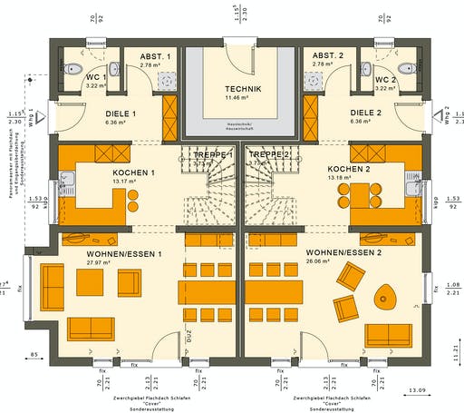 Fertighaus SOLUTION 242 V3 von Living Fertighaus Ausbauhaus ab 306050€, Satteldach-Klassiker Grundriss 1