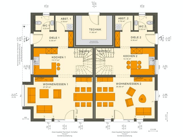 Fertighaus SOLUTION 242 V3 von Living Fertighaus Ausbauhaus ab 565861€, Satteldach-Klassiker Grundriss 1