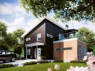 Fertighaus Solvik von Eksjöhus AB Bausatzhaus ab 189625€, Pultdachhaus Außenansicht 1