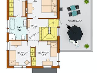 Fertighaus Solvik von Eksjöhus AB Bausatzhaus ab 189625€, Pultdachhaus Grundriss 1