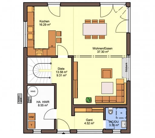 Fertighaus Sorrento von Büdenbender Schlüsselfertig ab 380030€, Satteldach-Klassiker Grundriss 1
