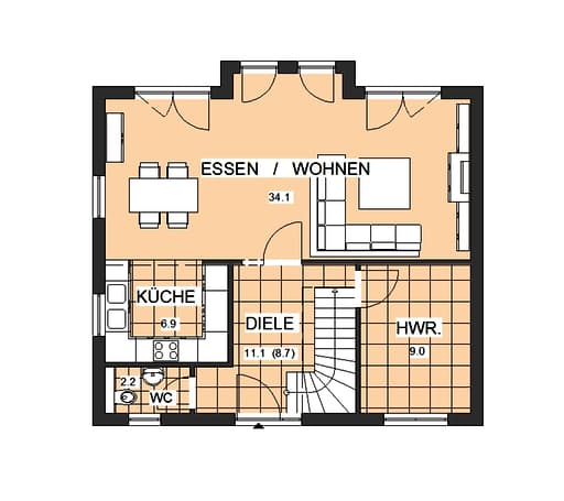 Fertighaus Spezial 121 (inactive) von NORDHAUS Fertigbau Schlüsselfertig ab 218127€, Satteldach-Klassiker Grundriss 2