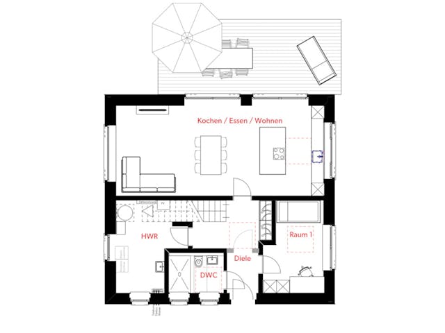 Massivhaus HAUSKONZEPT Klassik von Splietker Bau, Satteldach-Klassiker Grundriss 1