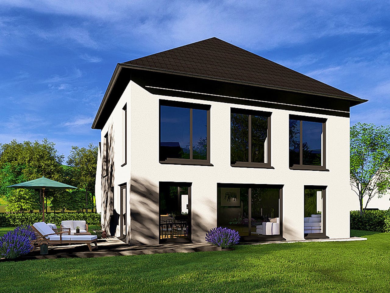 Massivhaus HAUSKONZEPT Villa von Splietker Bau, Stadtvilla Außenansicht 1