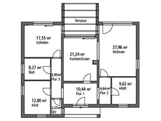 Massivhaus Bungalow BGL 121 von SR System Schlüsselfertig ab 229380€, Bungalow Grundriss 2