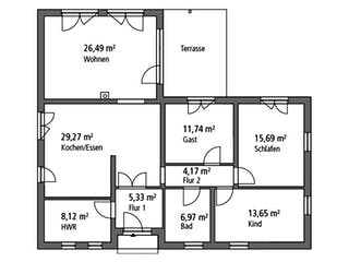 Massivhaus Bungalow BGL 122 von SR System Schlüsselfertig ab 269500€, Bungalow Grundriss 2