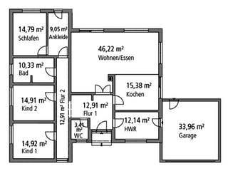 Massivhaus Bungalow BGL 168 von SR System Schlüsselfertig ab 355500€, Bungalow Grundriss 1