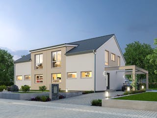 Massivhaus Doppelhaus DHH 119 von SR System Schlüsselfertig ab 251900€,  Außenansicht 1