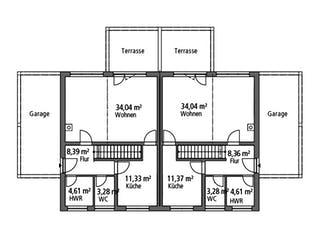 Massivhaus Doppelhaus DHH 119 von SR System Schlüsselfertig ab 251900€,  Grundriss 1