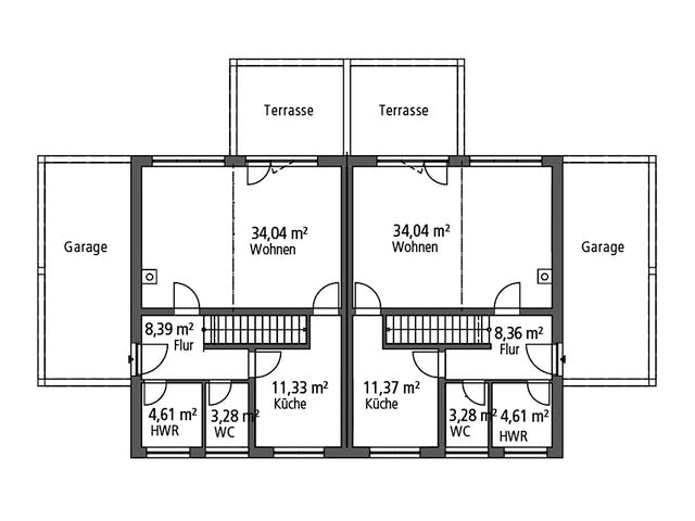 Massivhaus Doppelhaus DHH 119 von SR System Schlüsselfertig ab 251900€,  Grundriss 1
