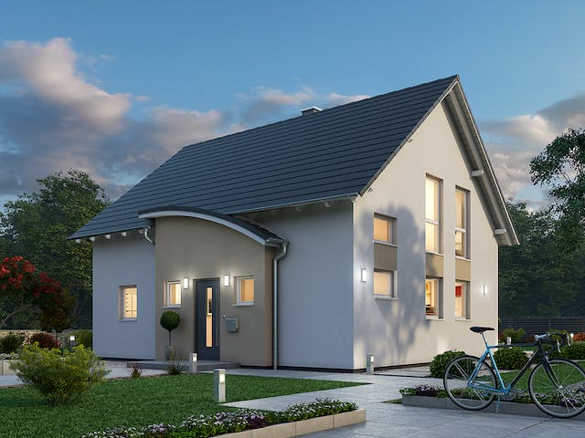 Massivhaus Einfamilienhaus EFH 124 von SR System Schlüsselfertig ab 308388€, Satteldach-Klassiker Außenansicht 1