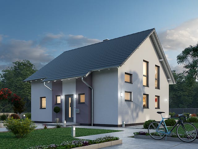 Massivhaus Einfamilienhaus EFH 136 von SR System Schlüsselfertig ab 279500€, Satteldach-Klassiker Außenansicht 1