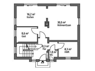 Massivhaus Einfamilienhaus EFH 136 von SR System Schlüsselfertig ab 279500€, Satteldach-Klassiker Grundriss 1