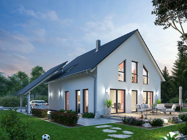 Massivhaus Einfamilienhaus EFH 143 von SR System Schlüsselfertig ab 252139€, Satteldach-Klassiker Außenansicht 1