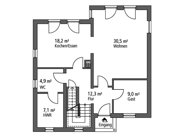 Massivhaus Einfamilienhaus EFH 144 von SR System Schlüsselfertig ab 289500€, Satteldach-Klassiker Grundriss 1