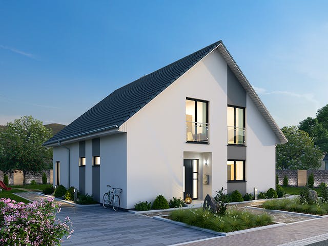 Massivhaus Einfamilienhaus EFH 147 von SR System Schlüsselfertig ab 309500€, Satteldach-Klassiker Außenansicht 2