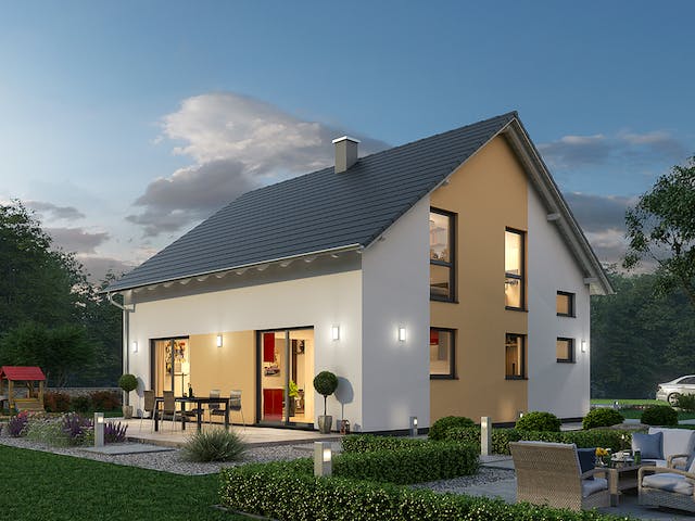 Massivhaus Einfamilienhaus EFH 148 von SR System Schlüsselfertig ab 328755€, Satteldach-Klassiker Außenansicht 1