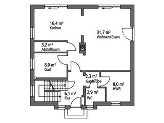 Massivhaus Einfamilienhaus EFH 148 von SR System Schlüsselfertig ab 328755€, Satteldach-Klassiker Grundriss 1