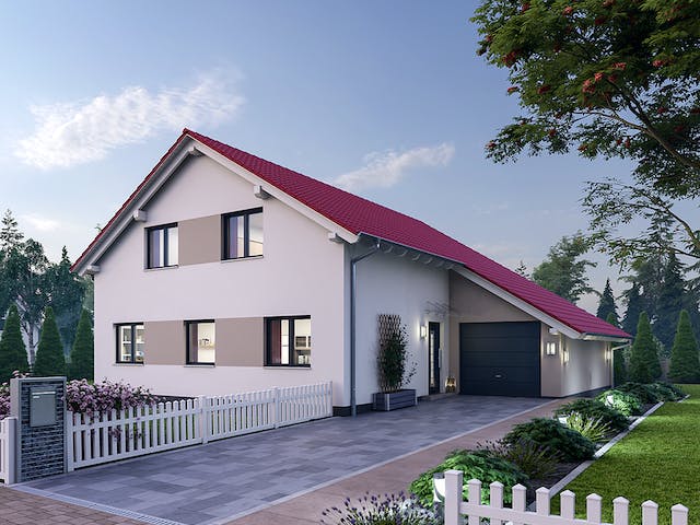 Massivhaus Einfamilienhaus EFH 190 von SR System Schlüsselfertig ab 349500€, Satteldach-Klassiker Außenansicht 1
