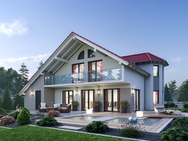 Massivhaus Einfamilienhaus EFH 190 von SR System Schlüsselfertig ab 349500€, Satteldach-Klassiker Außenansicht 2