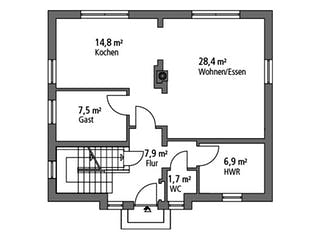 Massivhaus Stadtvilla STV 133 von SR System Schlüsselfertig ab 299500€, Stadtvilla Grundriss 1