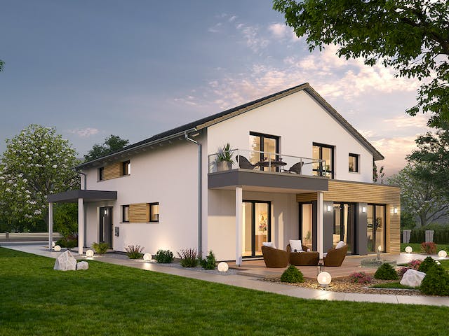 Massivhaus Zweifamilienhaus ZFH 244 von SR System Schlüsselfertig ab 362900€, Satteldach-Klassiker Außenansicht 1