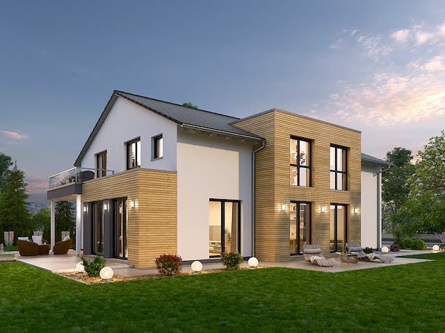 Massivhaus Zweifamilienhaus ZFH 244 von SR System Schlüsselfertig ab 362900€, Satteldach-Klassiker Außenansicht 2