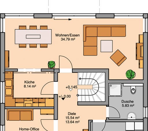 Massivhaus Stadtvilla Centro von Kern-Haus Schlüsselfertig ab 439900€, Stadtvilla Grundriss 1