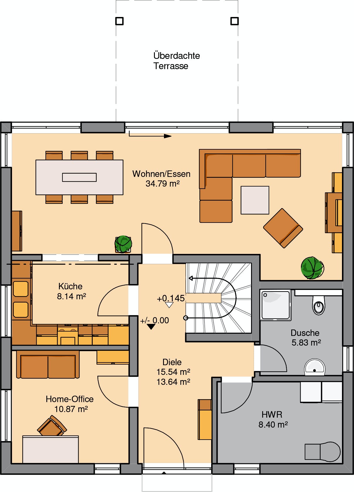 Massivhaus Stadtvilla Centro von Kern-Haus Schlüsselfertig ab 519900€, Stadtvilla Grundriss 1