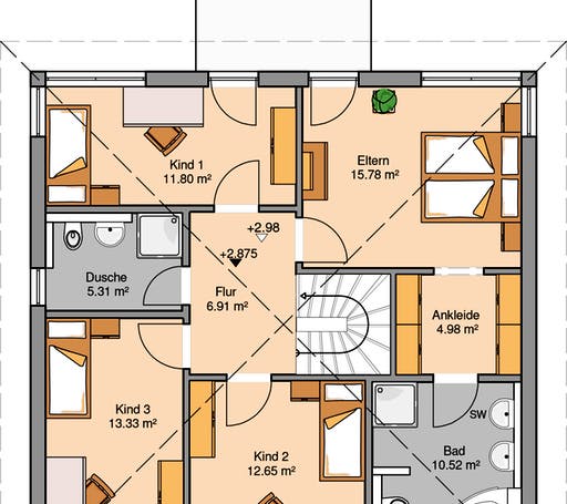 Massivhaus Stadtvilla Centro von Kern-Haus Schlüsselfertig ab 439900€, Stadtvilla Grundriss 2