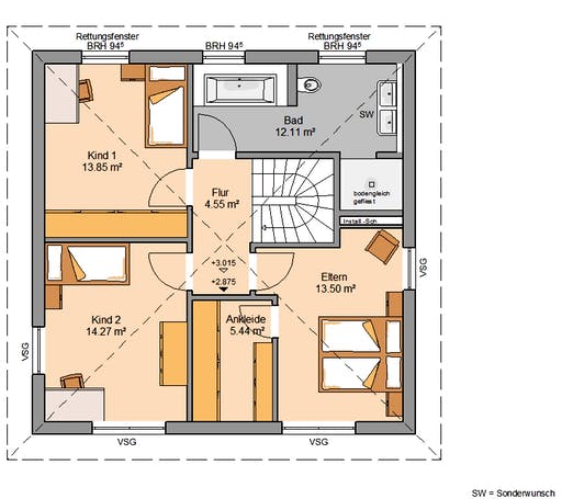 Massivhaus Stadtvilla Pura von Kern-Haus Schlüsselfertig ab 351900€, Stadtvilla Grundriss 2