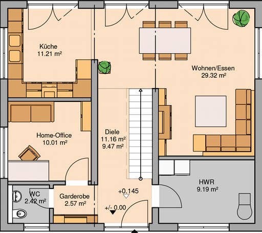 Massivhaus Stadtvilla Signus von Kern-Haus Schlüsselfertig ab 372900€, Stadtvilla Grundriss 1