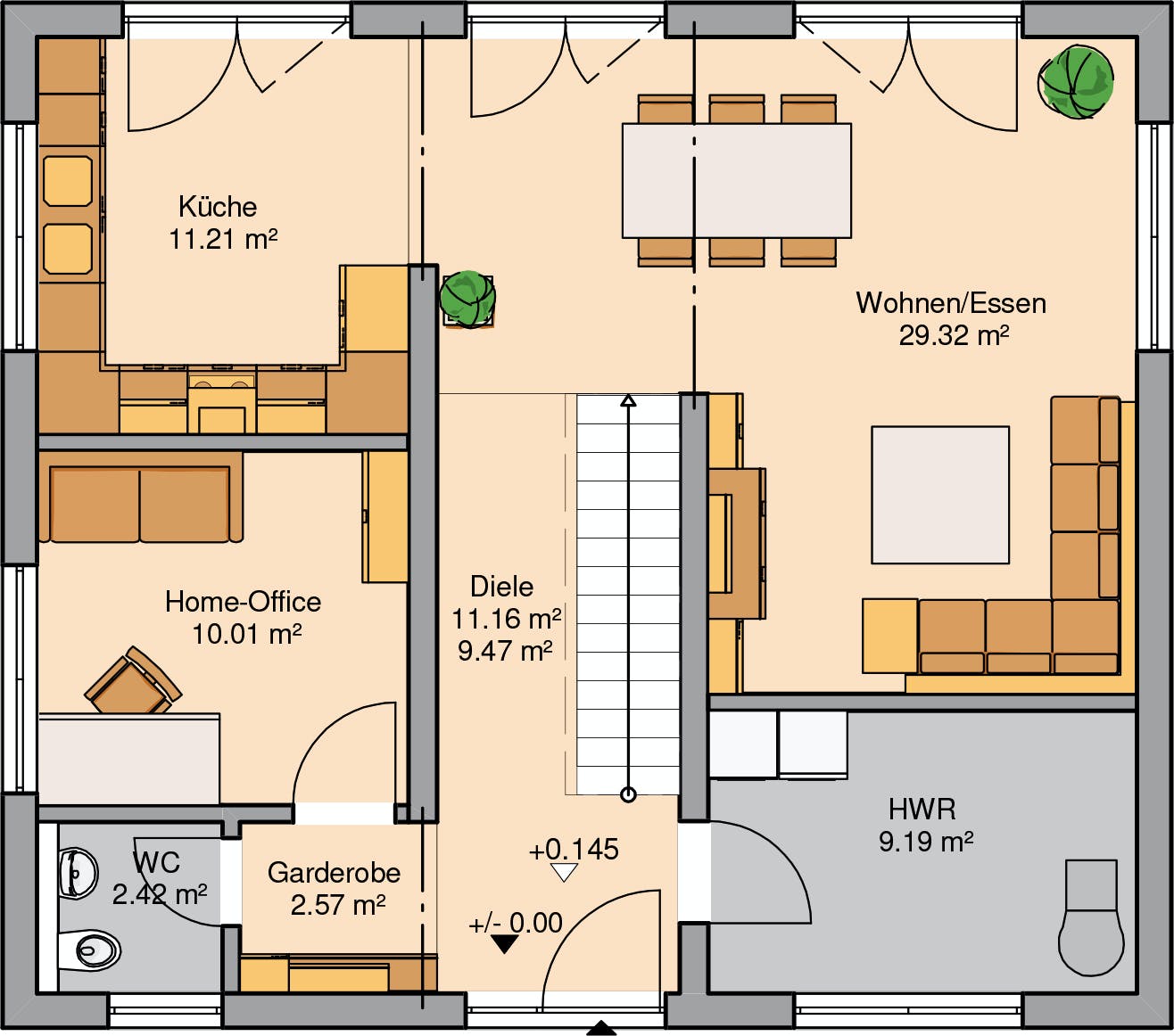 Massivhaus Stadtvilla Signus von Kern-Haus Schlüsselfertig ab 442900€, Stadtvilla Grundriss 1