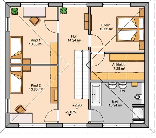 Massivhaus Stadtvilla Signus von Kern-Haus Schlüsselfertig ab 372900€, Stadtvilla Grundriss 2