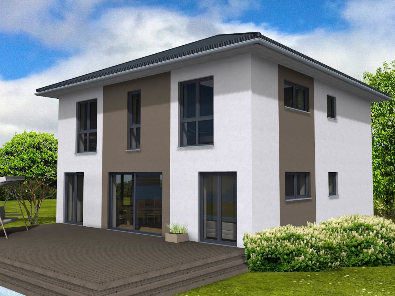 Fertighaus Stadtvilla 155 von Suckfüll Energiesparhaus Schlüsselfertig ab 432338€, Stadtvilla Außenansicht 1