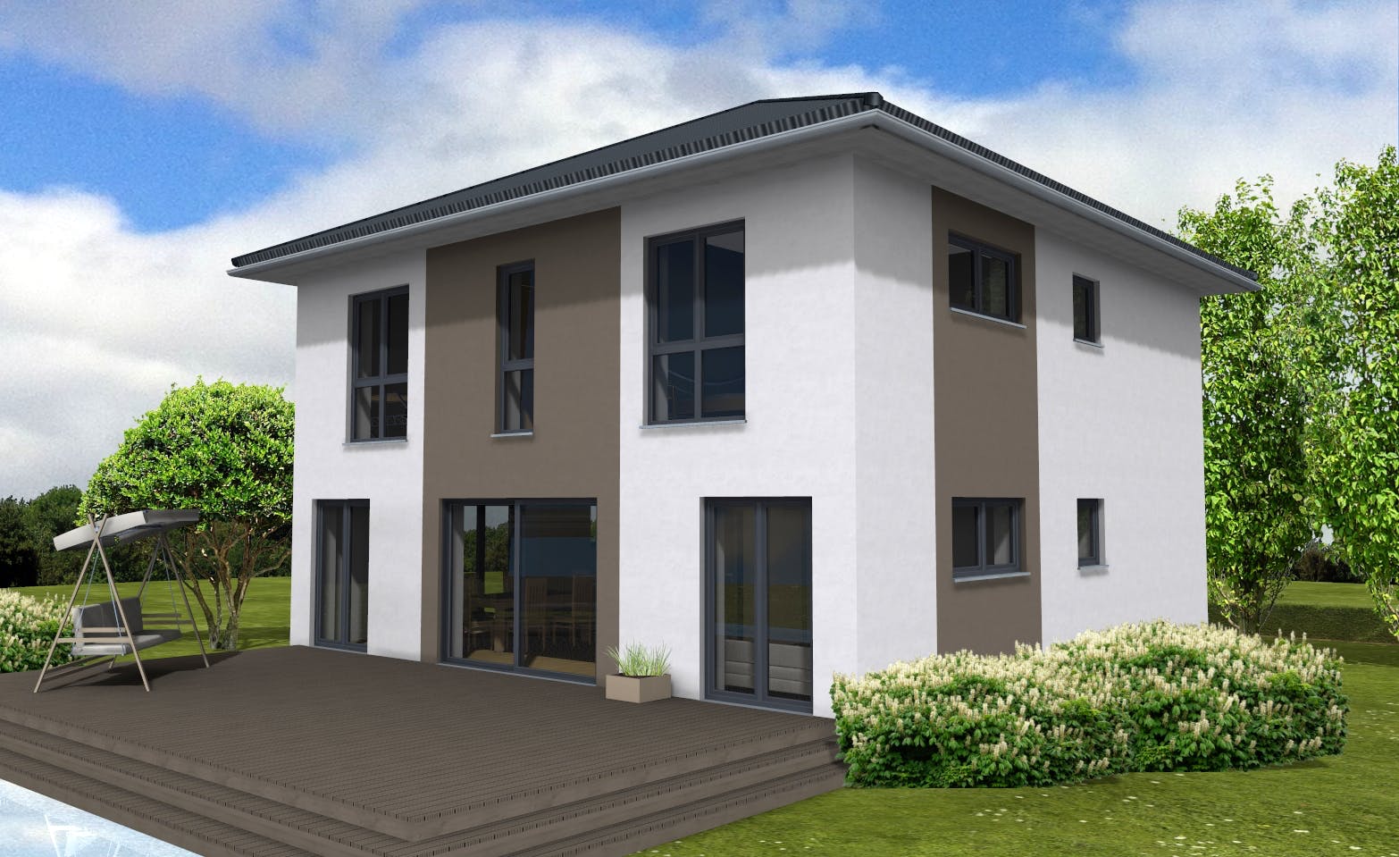 Fertighaus Stadtvilla 155 von Suckfüll Energiesparhaus Schlüsselfertig ab 371768€, Stadtvilla Außenansicht 1