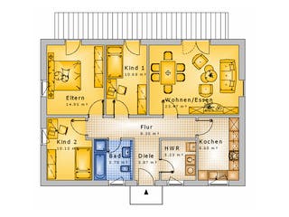Massivhaus Bungalow Variante 01 von Stein auf Stein Massivhaus, Bungalow Grundriss 1