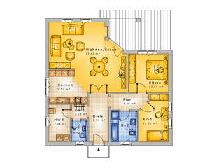 Massivhaus Bungalow Variante 08 von Stein auf Stein Massivhaus, Bungalow Grundriss 1