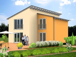 Massivhaus Haus mit Pultdach Variante 1 von Stein auf Stein Massivhaus, Pultdachhaus Außenansicht 1