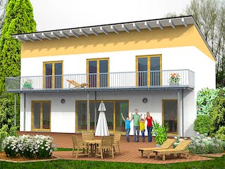 Massivhaus Haus mit Pultdach Variante 4 von Stein auf Stein Massivhaus, Pultdachhaus Außenansicht 1