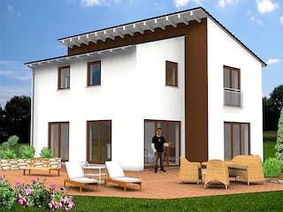 Massivhaus Haus mit Pultdach Variante 5 von Stein auf Stein Massivhaus, Pultdachhaus Außenansicht 1