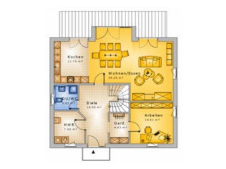 Massivhaus Haus mit Satteldach Variante 6 von Stein auf Stein Massivhaus, Satteldach-Klassiker Grundriss 1