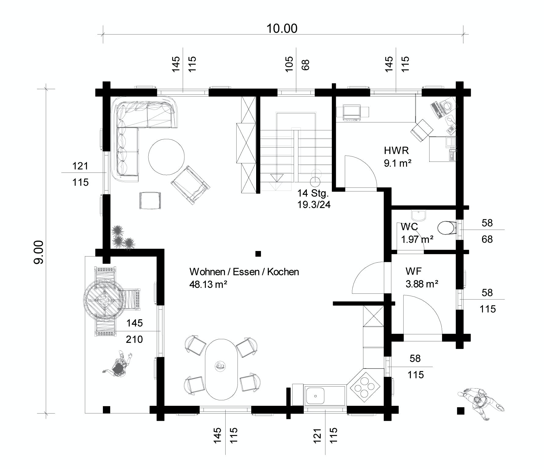Blockhaus Steinheim von Rems-Murr-Holzhaus Schlüsselfertig ab 492000€, Satteldach-Klassiker Grundriss 1