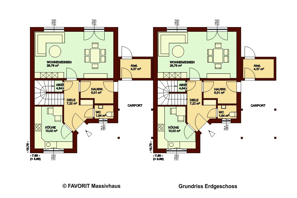 Massivhaus Stella E106 von Favorit Massivhaus, Satteldach-Klassiker Grundriss 1